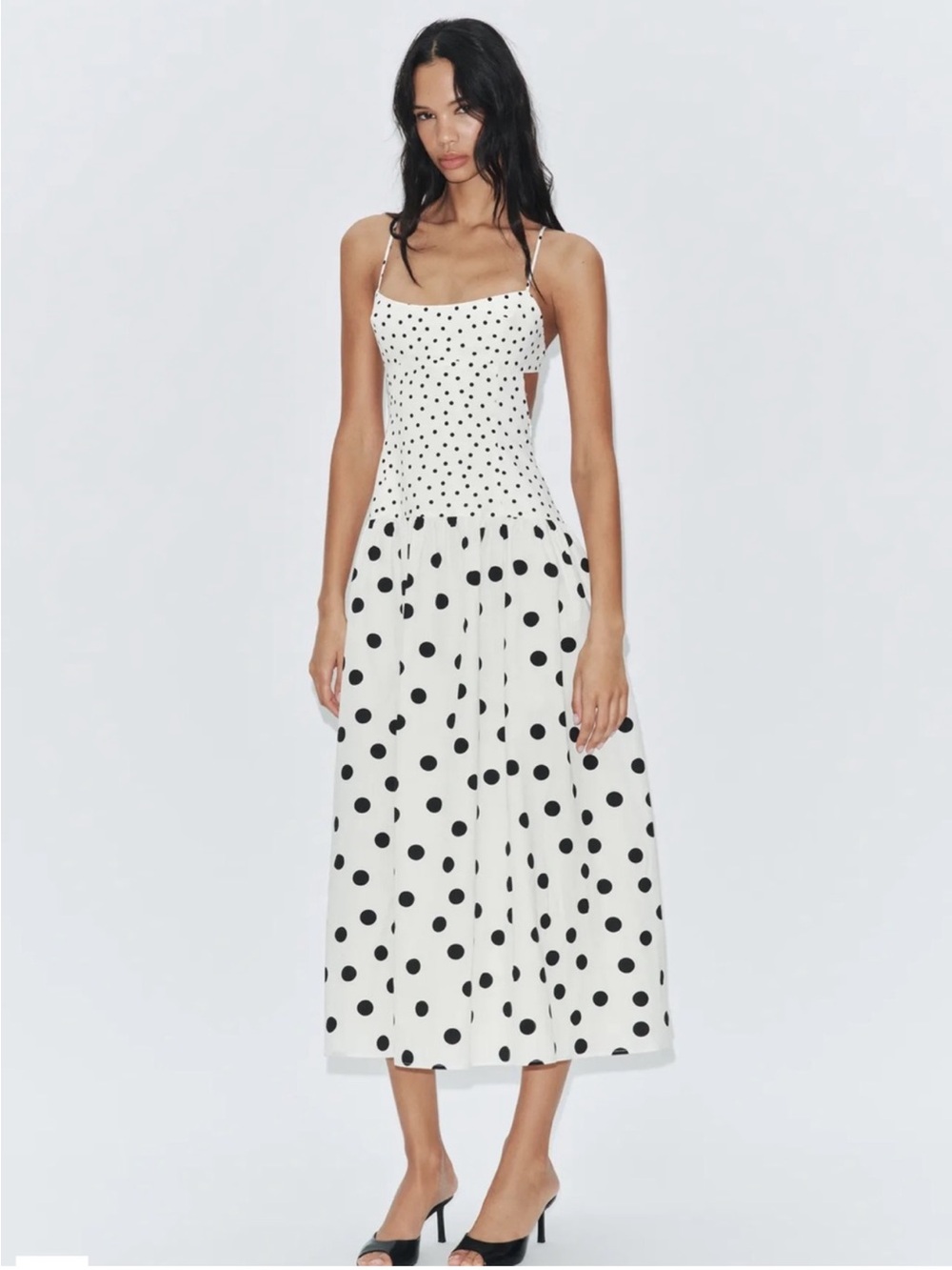 ZARA POLKA DOT STRAPPY MIDI DRESS Size M NWT